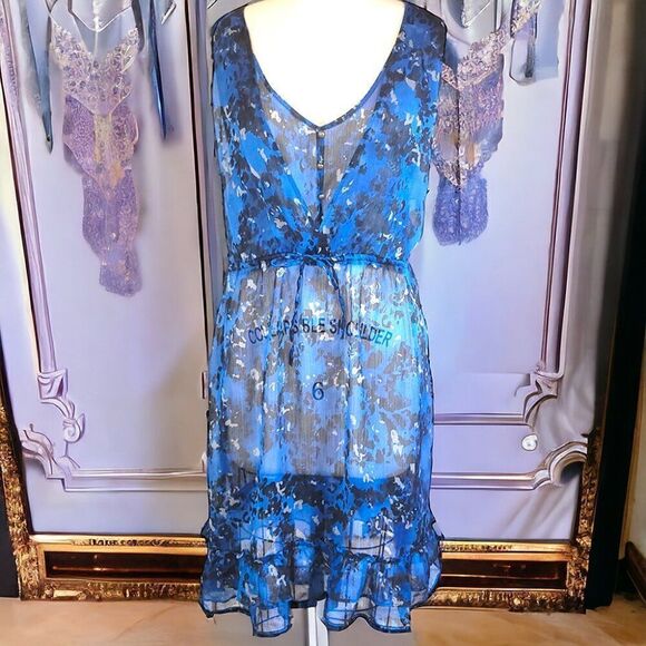 Converse sheer blue black abstract coverall ruffle dress - Picture 4 of 7